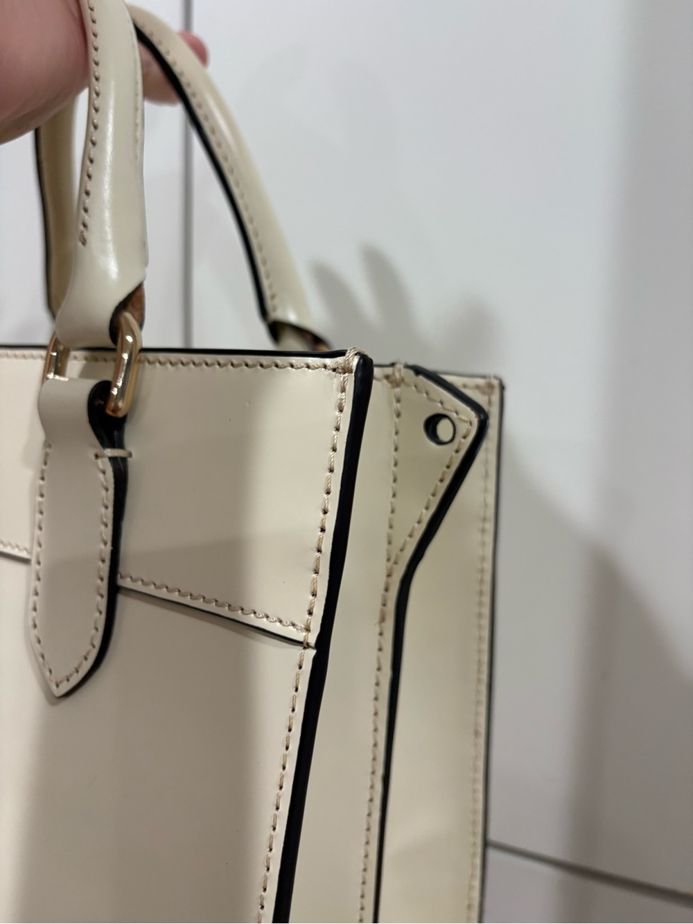 Dooney & Bourke Cream Leather Satchel with Gold Hardware - Picture 4 of 9